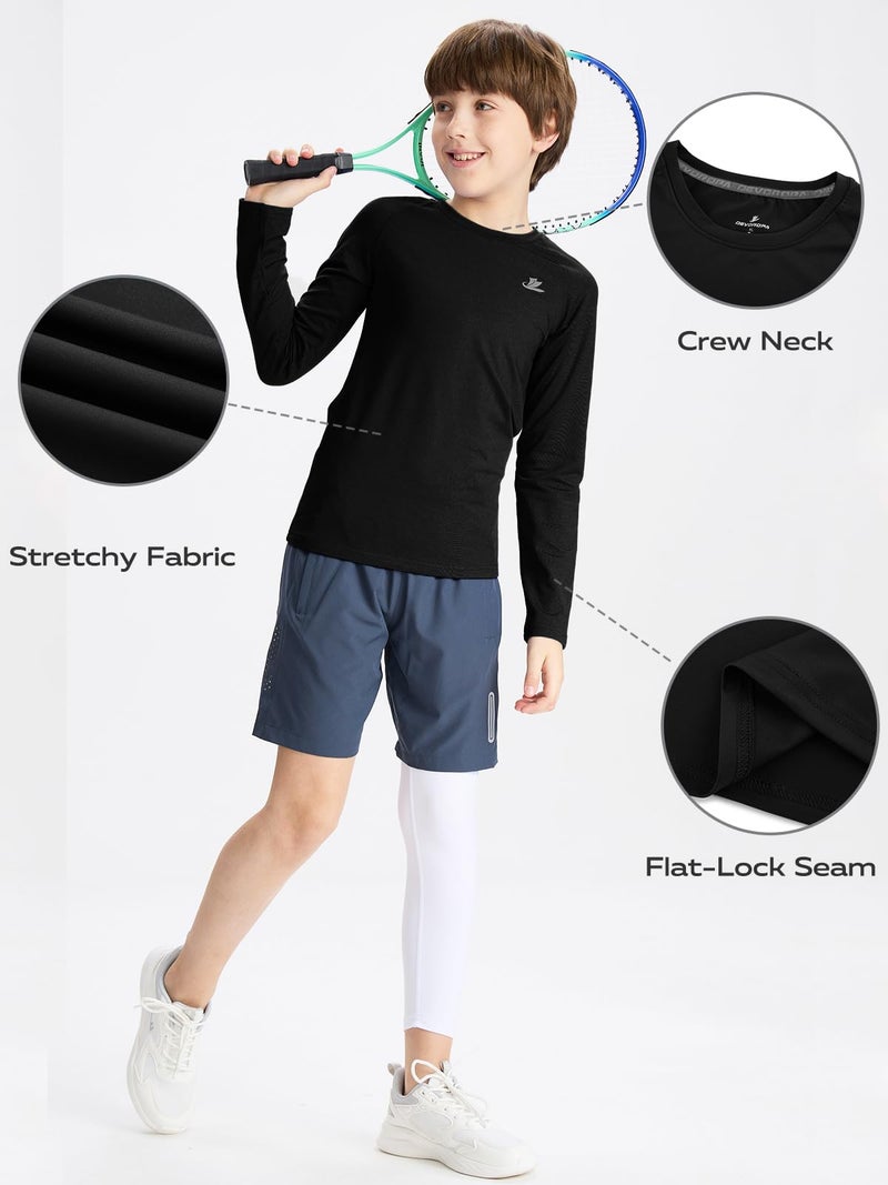 DEVOROPA Youth Boys Compression Shirt Long Sleeve Football Baseball Undershirt Quick Dry Sports Baselayer Black L - Image 5